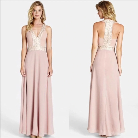 Dress the Population Sequin Embellished Racerback Dress Ball Gown M Pink 7714 - Picture 1 of 16